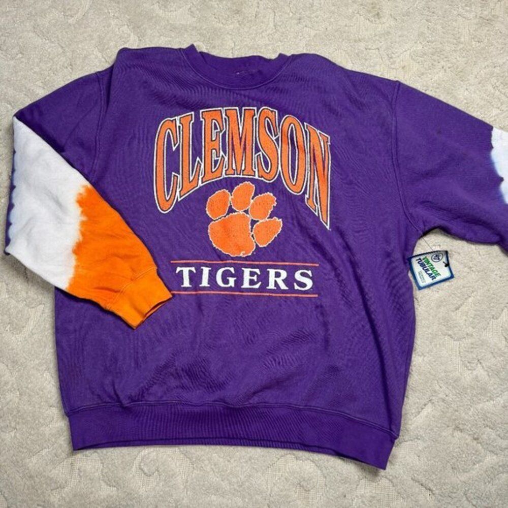47 VINTAGE TUBULAR Women's Purple‎ Boyfriend Pullover with tag Clemson L tie dye